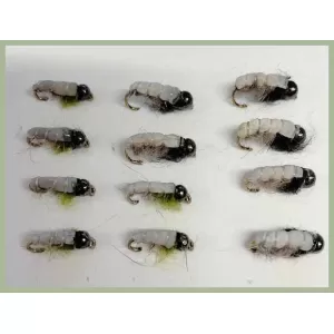 12 Tungsten Bead Czech Nymph - Black and Olive
