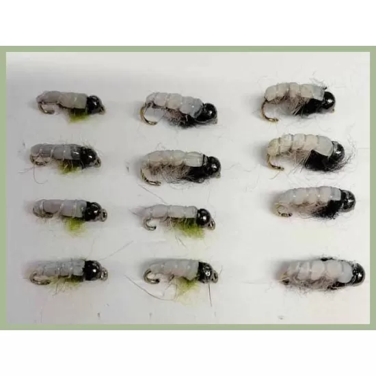 12 Tungsten Bead Czech Nymph - Black and Olive