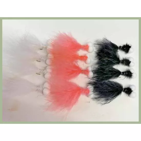 12 Booby Trout Flies - Black, White, Coral