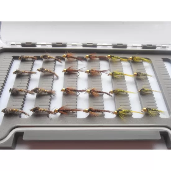 24 BARBLESS Goldhead Hares Ear, Pheasant Tail and Olive  - Boxed Set