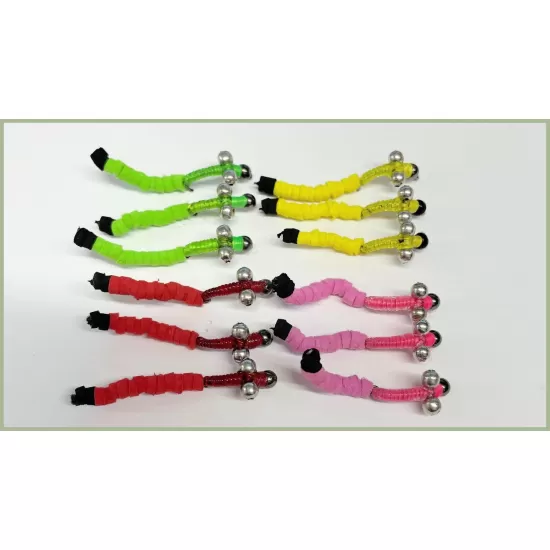 BARBLESS 12 Mixed Coloured Carp Worms