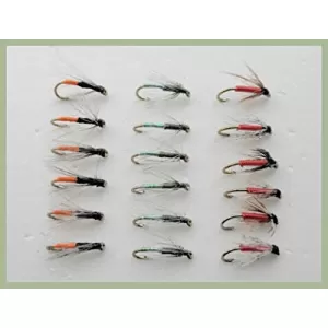 18 Wets Flies, Northern Countries Spiders - Orange tag, Wire & woodcock, Pearly Butt