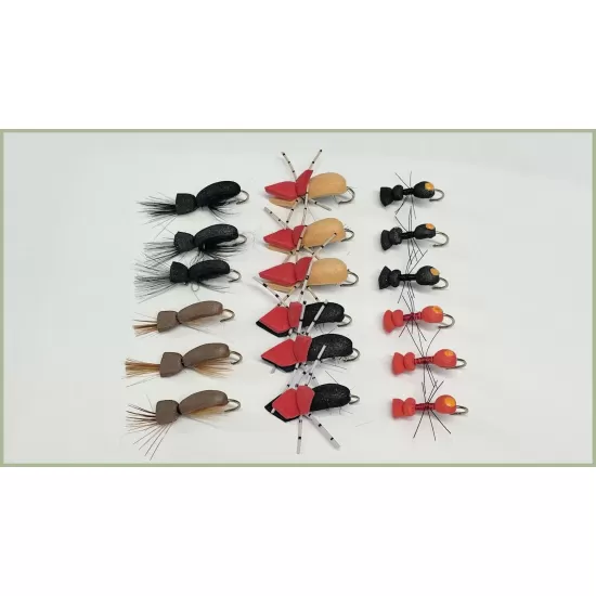 18 Dry Flies - Beetles and Foam Ants inc Hi Viz, Ants and Standard