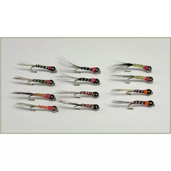 12 Mixed Tungsten Bead Perdigon Nymph