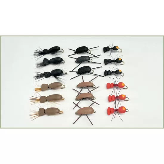 18 Dry Flies - Beetles and Foam Ants inc Ants and Standard and Gum