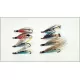 8 Salmon Singles - Scarlet Diver, Blue Charm, Black Doctor and Hairy Mary
