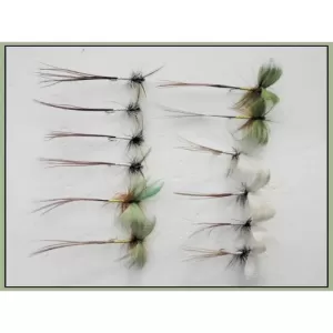 12 Mixed Barbless Mayflies, Grey, Green & Spent