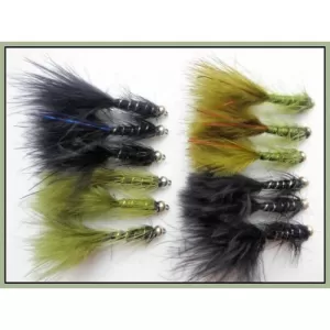 12 Barbless Goldhead Flash Damsels - Olive & Black