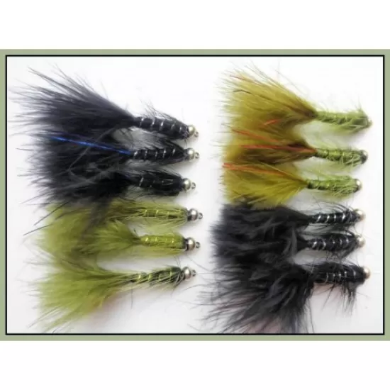 12 Barbless Goldhead Flash Damsels - Olive & Black