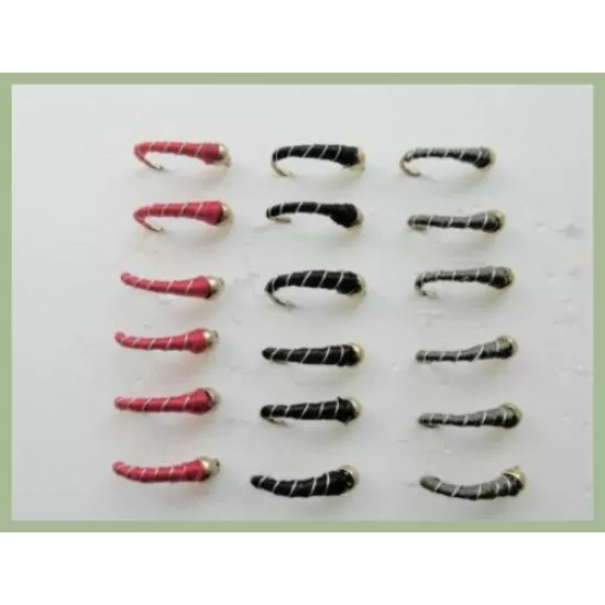 18 Goldhead Zebra Midge - Black, Olive, Red