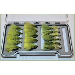 16 Barbless Dawsons and Olive Flash Damsels - Boxed Set