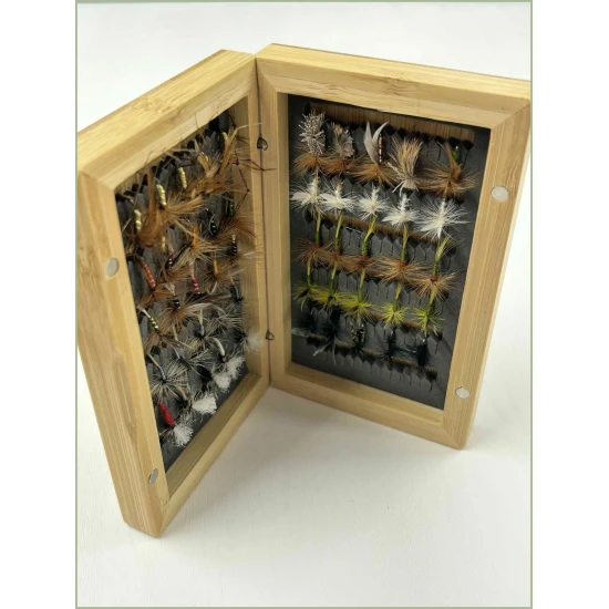 50 Dry Flies in Bamboo Fly Box