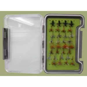 32 Traditional Dry Flies in a Troutflies MEDIUM Silicone Insert Box - Named flies