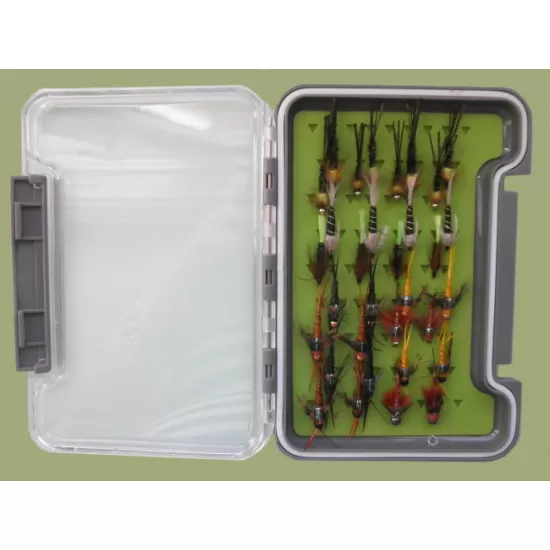 32 Stone Flies in a Troutflies MEDIUM Silicone Insert Box - Named flies