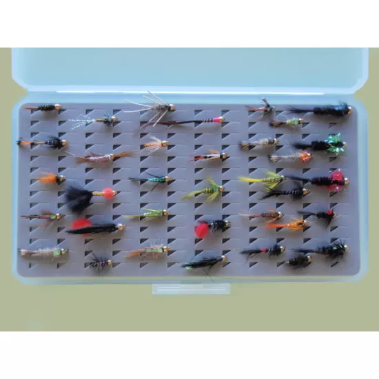 35 Goldhead Nymph Flies in a Slimline box - Triangle Easy Grip