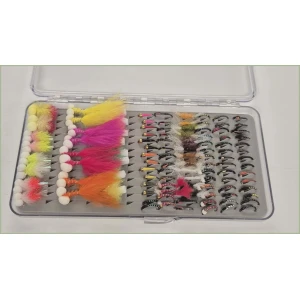 102 Barbless Flies in Box - Double Dropper Fly Box (Indicator flies & buzzers)