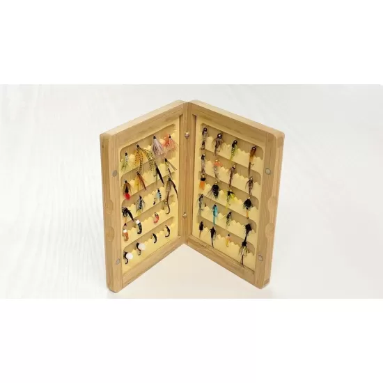 40 Flies in a Turrall Classic Bamboo Fly Box 