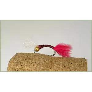 12 Barbless Goldhead Buzzer - Glass Epoxy Red and Red Marabou