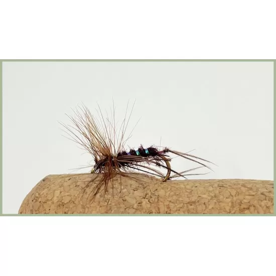 12 Barbless Hoppers - Claret, Olive & Yellow