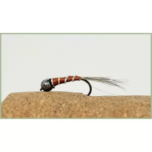 12 Barbless Tungsten Bead Perdigon Nymph - Black, Brown & Yellow