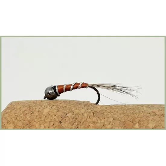 12 Barbless Tungsten Bead Perdigon Nymph - Black, Brown & Yellow