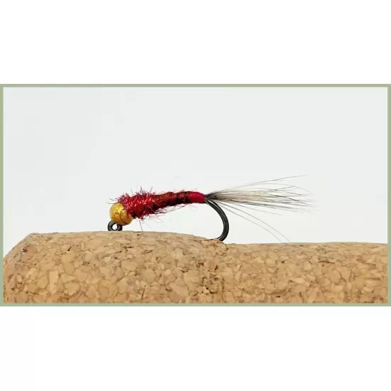 18 Barbless Goldhead Jig Flies - Pearl, Red dot, Red head, Copper rib, Red hothead, Red