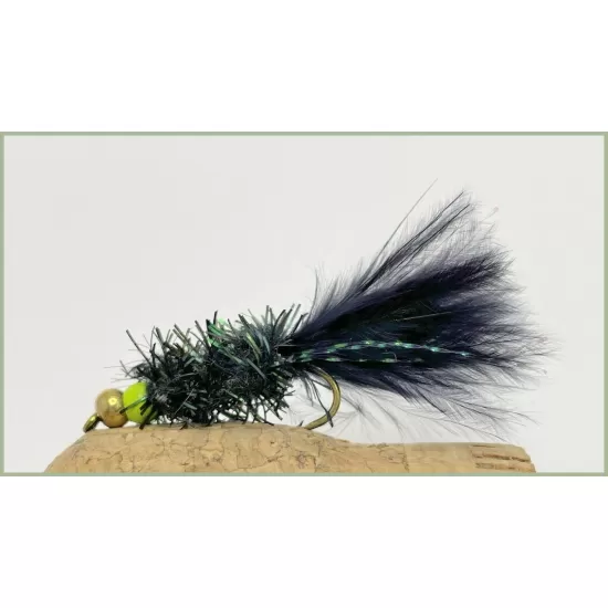 12 Hothead Fritz Goldhead Lures, (lime) Double Bead - black, orange, olive