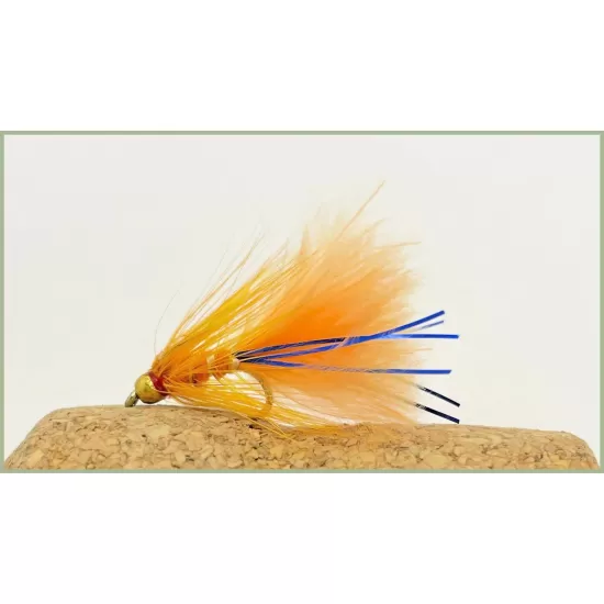 Barbless Mini Goldhead Flash Damsel - Orange/Blue