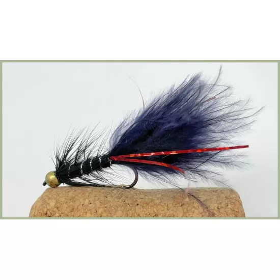 Barbless Goldhead Black Red Flash Damsel