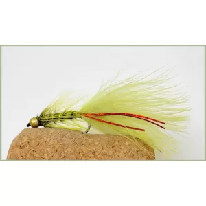 Barbless Goldhead Olive Red Flash Damsel