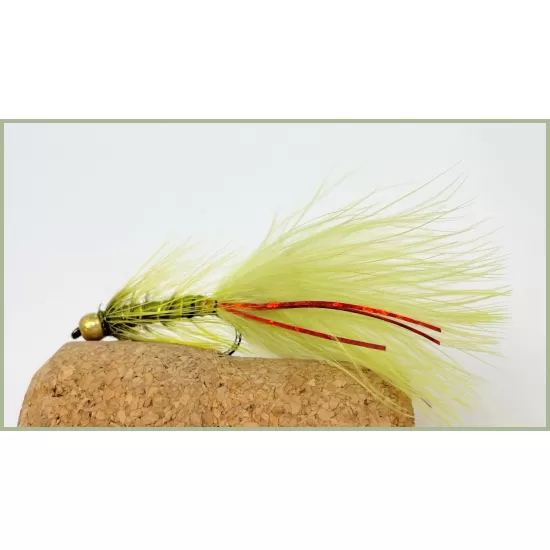 Barbless Goldhead Olive Red Flash Damsel