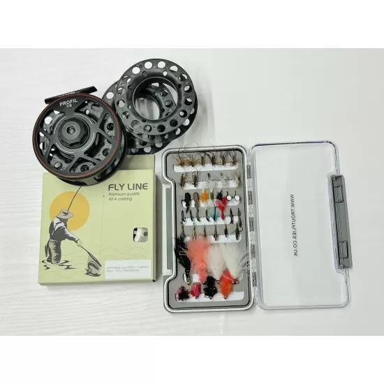 Profil Cassette Reel & Spools PLUS LINE, BACKING & Box of 40 Flies