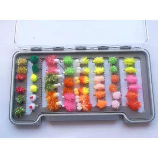 48 Mixed Egg / Blob Flies, Named in description