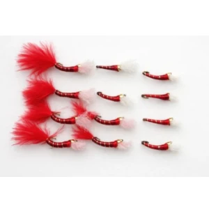 12 Barbless Goldhead Buzzer - Glass Epoxy Red and Red Marabou