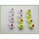 12 Barbless Red Spot Eggs - Chartreuse & White