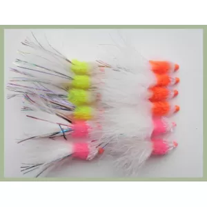12 Barbless Rainbow Hotheads  - Pink, Orange, Chartreuse