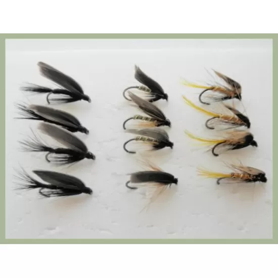 12 BARBLESS Wet Flies - Greenwell, Invicta, Black Gnat
