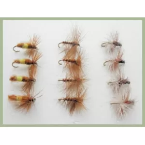 12 Dry Flies - Leckford Professor, Brown Palmer, Caperer