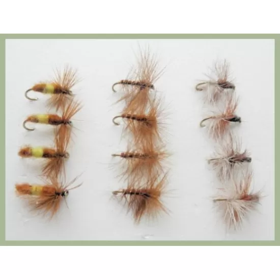 12 Dry Flies - Leckford Professor, Brown Palmer, Caperer