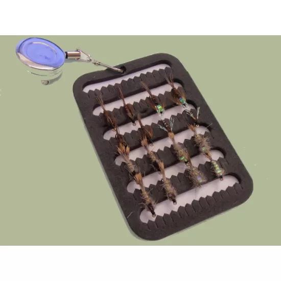 16 Hares Ear and Pheasant Tail Nymph on a Fly Patch with a Zinger