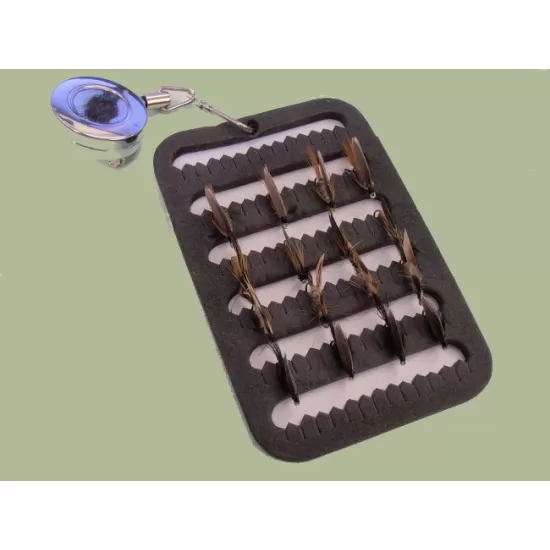 16 Winged Wet Flies on a Fly Patch with a Zinger