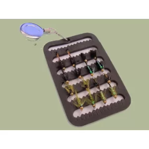 16 Black and Olive Goldhead Nymph on a Fly Patch with a Zinger