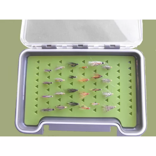 24 Wet North Country Spiders - MEDIUM Green Silicone Boxed Set
