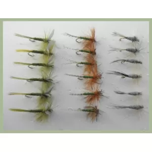 18 Dry Flies - Jingler, Olive Dun, Grey Duster