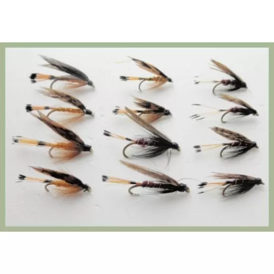 12 Wet Flies - Grouse and Orange, Grouse and Claret