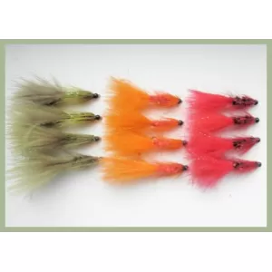 12 Tungsten Bead Tadpole, Red, Olive & Orange