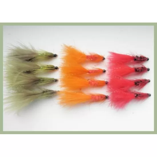 12 Tungsten Bead Tadpole, Red, Olive & Orange