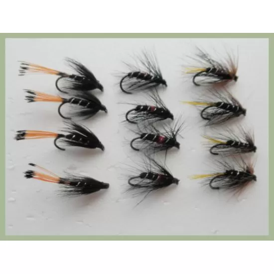 12 BARBLESS Wet Flies - Kate Mclaren, Bibio & Black Pennell