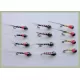 12 Barbless Tungsten Bead Perdigon Nymph - Black, Brown & Yellow