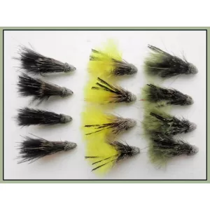12 Marabou Muddler - Black,Olive & Yellow
